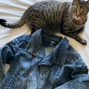 Acid Wash Moto Style Denim Jacket
